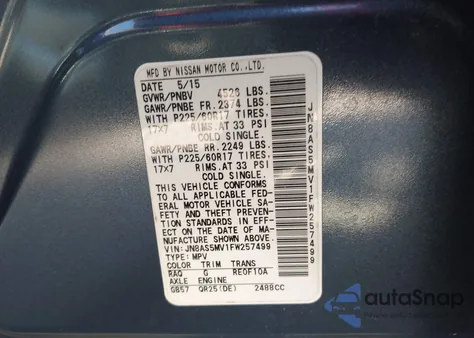 2015 Nissan Rogue Select S from USA, damaged, VIN JN8AS5MV1FW257499